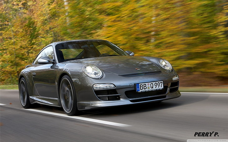 auto, Porsche, strada, motion blur, Sfondo HD