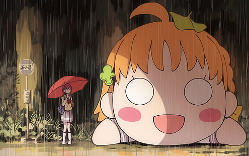orangehårig kvinnagrafik, anime, Love Live! Sunshine, My Neighbor Totoro, Takami Chika, Sakurauchi Riko, HD tapet HD wallpaper