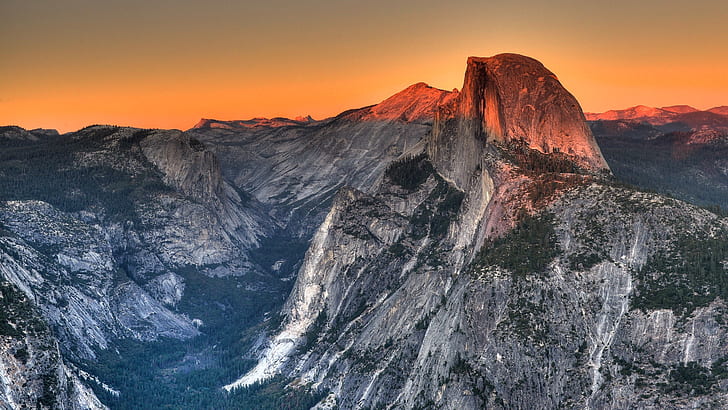 pemandangan, melewati gunung, rumah pohon, Half Dome, Taman Nasional Yosemite, Wallpaper HD