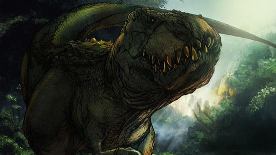 fond d'écran numérique dinosaure brun, dinosaures, Indominus rex, Fond d'écran HD HD wallpaper