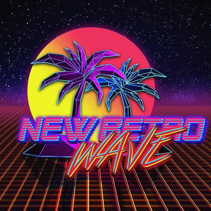 Nuova segnaletica retrò, New Retro Wave, vaporwave, neon, tipografia, arte digitale, anni '80, Sfondo HD