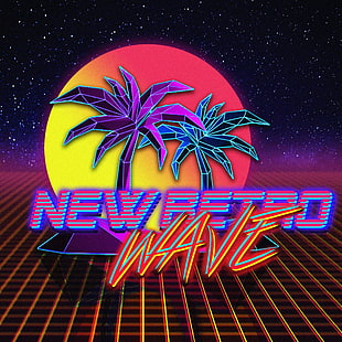 Nouvelle signalisation rétro, New Retro Wave, vaporwave, néon, typographie, art numérique, années 80, Fond d'écran HD HD wallpaper