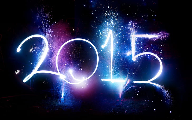2015 Happy New Year, white fireworks, 2015 firework signage, 2015, Happy, New, Year, White, Fireworks, HD wallpaper