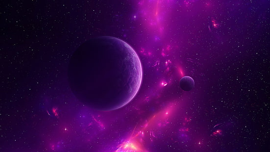  3D, planet, purple, galaxy, HD wallpaper HD wallpaper