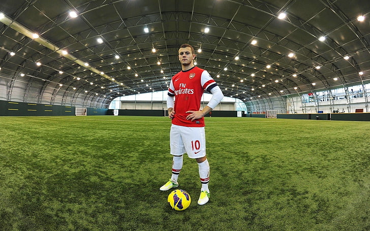 man's white and red crew-neck long-sleeved shirt, background, the ball, Arsenal, Football Club, The Gunners, Jack Wilshere, midfielder, HD wallpaper