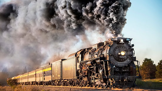 transport, steam engine, track, rail transport, locomotive, train, vehicle, engine, steam, rolling stock, tree, steam locomotive, smoke, HD wallpaper HD wallpaper