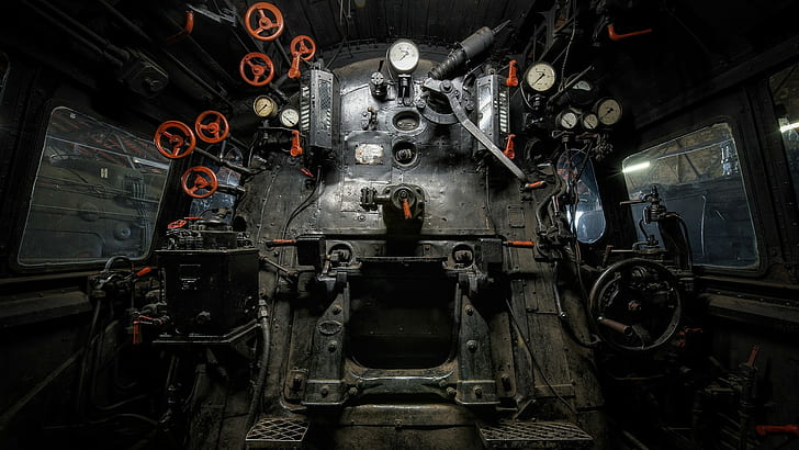 interior kendaraan, kereta api, lokomotif uap, fotografi, Wallpaper HD