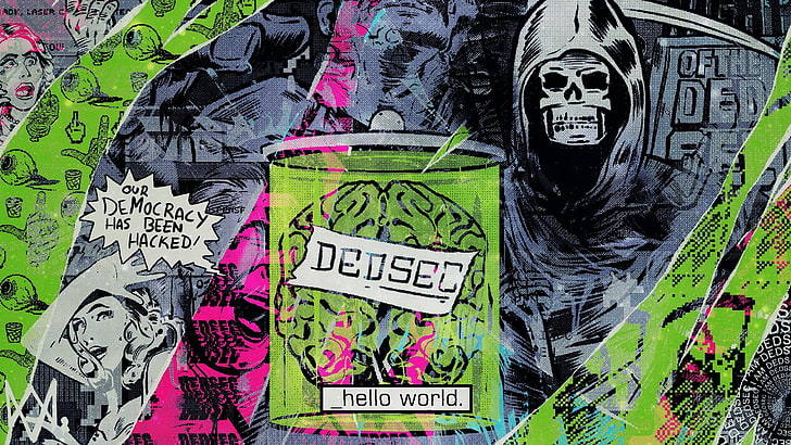 hello world wallpaper comics, DEDSEC, Watch_Dogs, le piratage, la démocratie, Hello World, Watch_Dogs 2, Fond d'écran HD