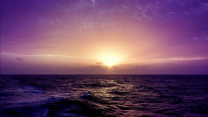 correzione del colore, tramonto, onde, mare, Sfondo HD