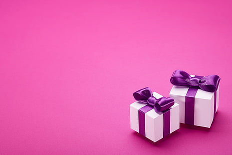  gift, tape, bow, box, pink, present, puple, satin, HD wallpaper HD wallpaper