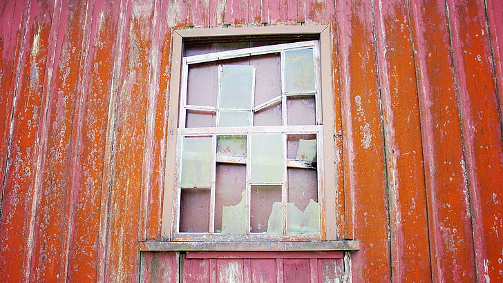 لوح زجاجي خشبي بني مؤطر ، نافذة ، مكسور ، قديم، خلفية HD
