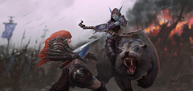 illustrazione di personaggi di gioco, eroi della tempesta, guerriero, Sylvanas Windrunner, Sonya (Heroes of the Storm), Sfondo HD HD wallpaper