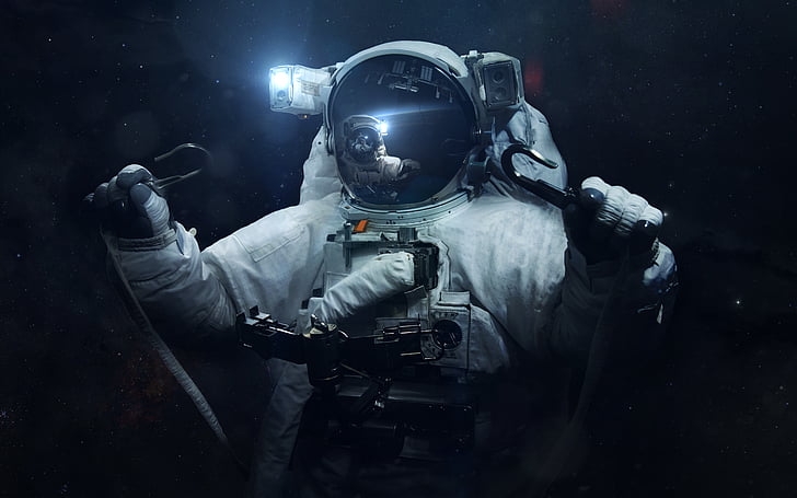 Astronauta, Espaço escuro, Exploração, HD, 4K, HD papel de parede