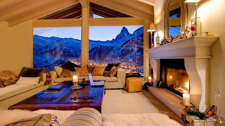 room, living room, interior design, home, zermatt, switzerland, matterhorn, window, hacienda, vacation, europe, HD wallpaper