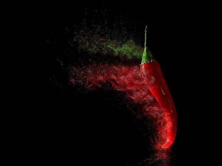 food, pepper, black background, red pepper, HD wallpaper