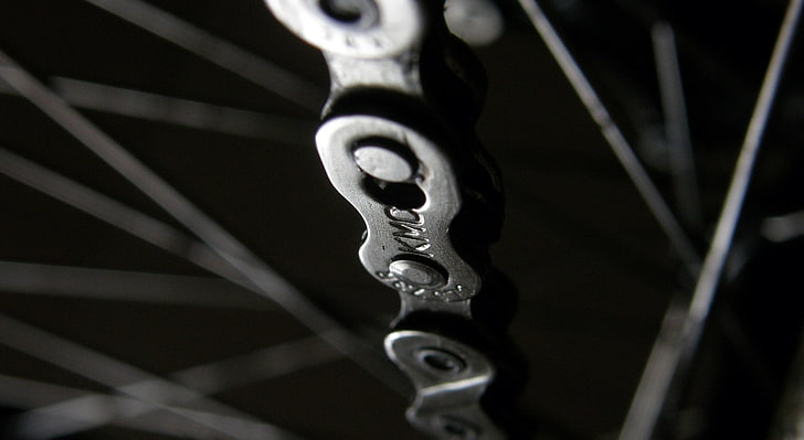 KMC, black bicycle chain, Black and White, Macro, HD wallpaper