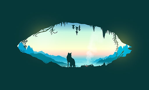 silhouette of wolf illustration, minimalism, outdoors, wolf, nature, HD wallpaper HD wallpaper