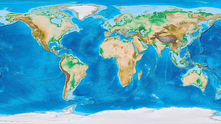 земя, свят, карта на света, географски, топография, карта, континенти, океани, карта на терена, релефна карта, HD тапет