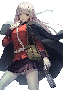 длинные волосы, Fate / Grand Order, униформа, Флоренс Найтингейл (Fate / Grand Order), пистолет, колготки, HD обои HD wallpaper