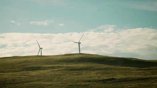 moinho de vento, parque eólico, paisagem, campo, HD papel de parede HD wallpaper