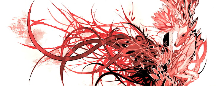 التوضيح الغزلان الأحمر ، الأحمر ، الربيع ، مجردة ، الغزلان ، العمل الفني ، نانو مورتيس، خلفية HD