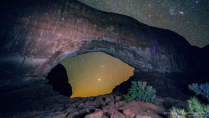 Notte stellata, Arches National Park, Moab, Utah, parchi nazionali, Sfondo HD