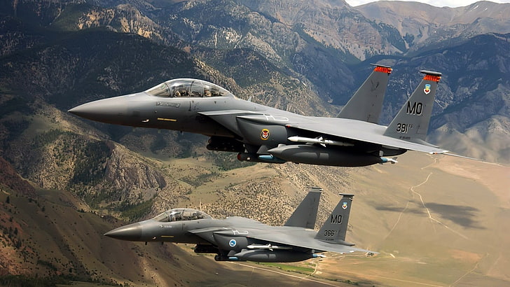 due aerei da combattimento grigi, aerei militari, aeroplano, getti, cielo, F-15 Eagle, aeronautica militare, jet da combattimento, militare, F15 Eagle, aerei, Sfondo HD