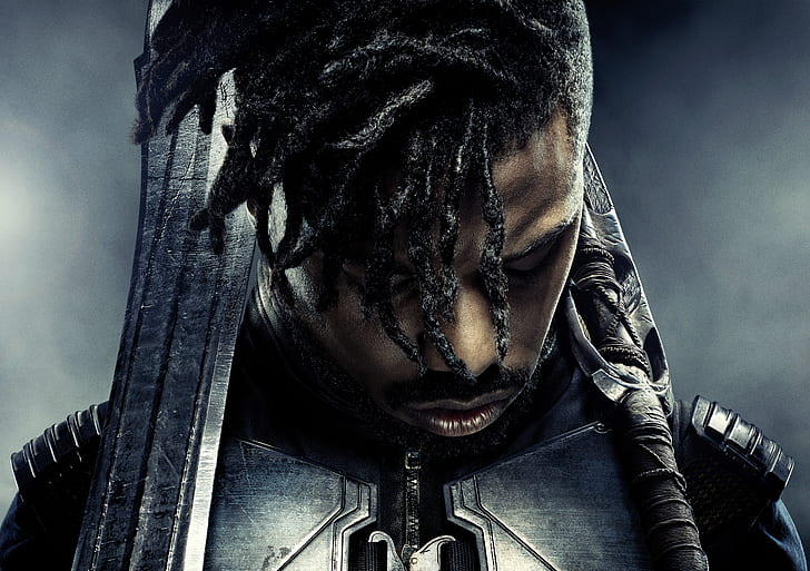 Movie, Black Panther, Black Hair, Black Panther (Movie), Erik Killmonger, Michael B. Jordan, Sword, Weapon, HD wallpaper