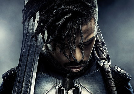 ภาพยนตร์เรื่อง Black Panther ผมสีดำ Black Panther (ภาพยนตร์) Erik Killmonger Michael B.Jordan ดาบอาวุธ, วอลล์เปเปอร์ HD HD wallpaper