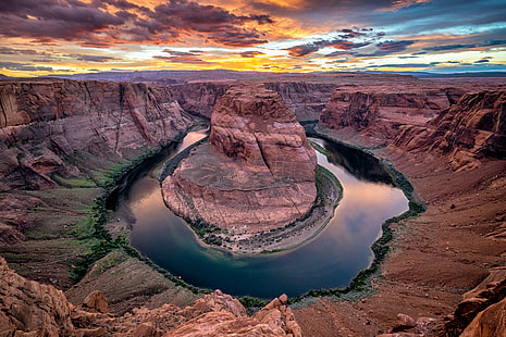 скално образувание и водно тяло, каньон, река, подкова, Колорадо, Аризона, HD тапет HD wallpaper