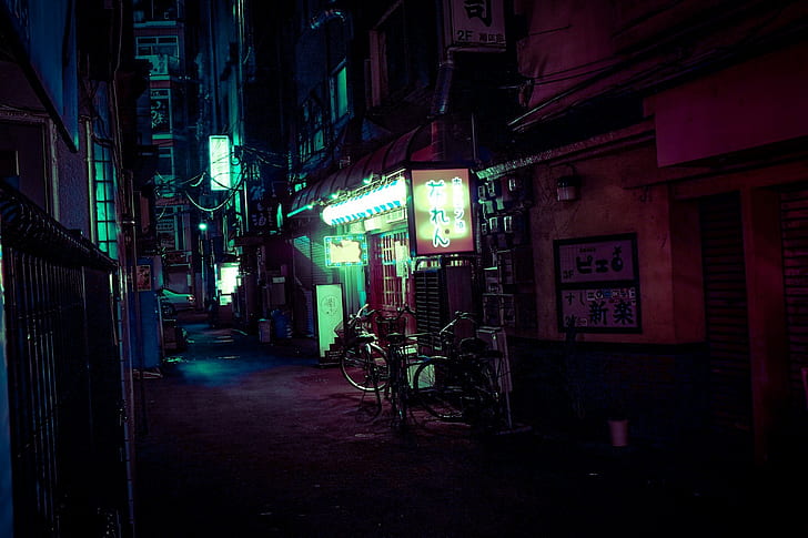 Giappone, Tokyo, notte, urbano, luci, neon, Sfondo HD