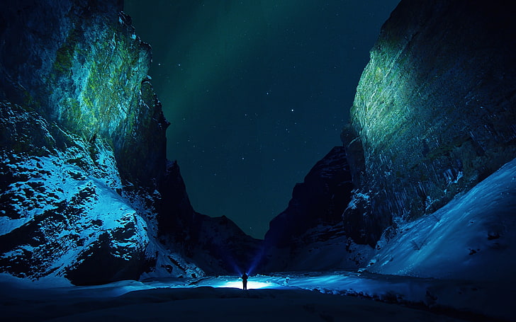 산 눈 얼음 floes 밤-고품질 Wallpa .., 녹색과 흰색 산, HD 배경 화면
