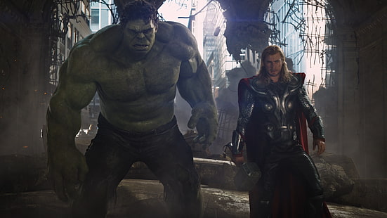 movies, The Avengers, Hulk, Thor, Chris Hemsworth, Marvel Cinematic Universe, HD wallpaper HD wallpaper