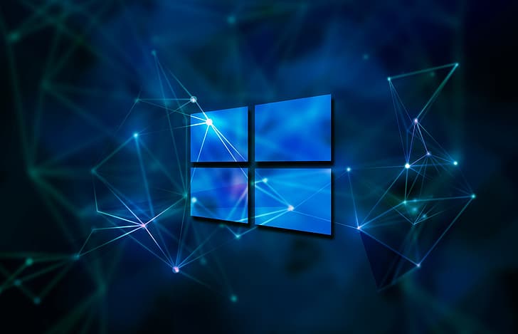 okna, niebieskie tło, Windows 10, Tapety HD