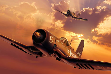 Figure, USA, carrier-based fighter, American, US NAVY, USMC, F4U-4 Corsair, Chance-Vought, HD wallpaper HD wallpaper