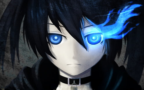 kuroi mato, atirador de rock preto, olhos azuis, close-up, Anime, HD papel de parede HD wallpaper