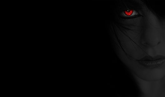 Gesicht, selektive Färbung, rote Augen, schwarzer Hintergrund, HD-Hintergrundbild HD wallpaper