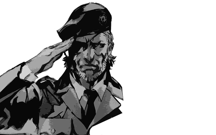 man doing salute illustration, Metal Gear, minimalism, soldier, monochrome, Big Boss, video games, simple background, Metal Gear Solid , Metal Gear Solid 3: Snake Eater, HD wallpaper