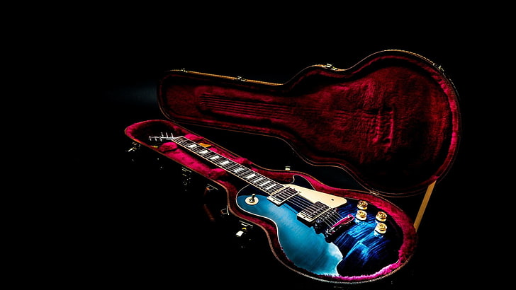 chitarra elettrica blu, chitarra elettrica, Les Paul, Sfondo HD