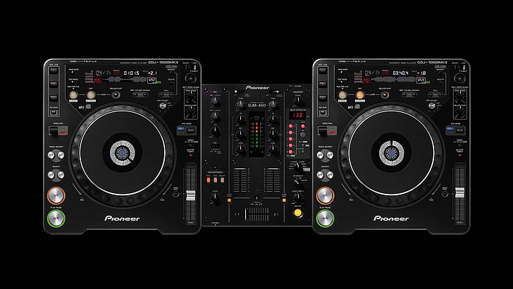 black Pioneer DJ controller, DJ, mixing console, turntable, black, technology, music, Wallpaper HD