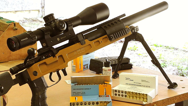 chiodatrice Bostitch nera e gialla, pistola, fucile di precisione, fucili, fucile Bolt, Brügger & Thomet, Sfondo HD