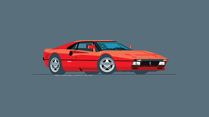 Ferrari, red, car, 288 GTO, Flatdesign, digital art, HD wallpaper
