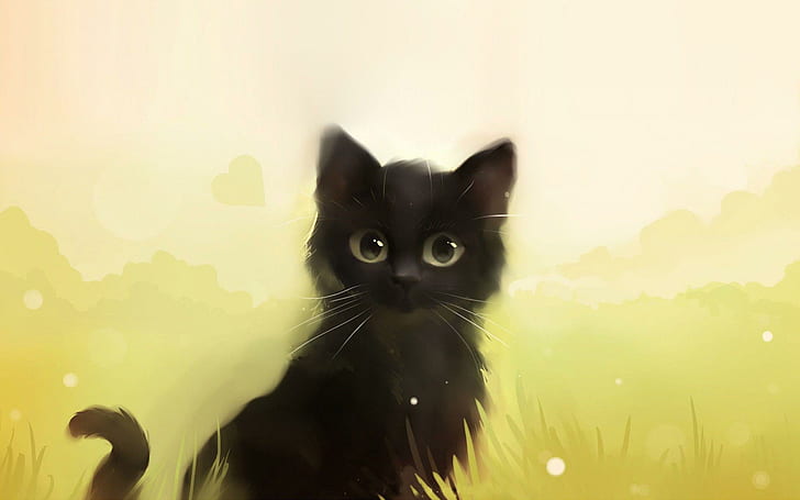 好奇心の強い黒キティ、ボンベイ子猫、デジタルアート、1920x1200、子猫、 HDデスクトップの壁紙