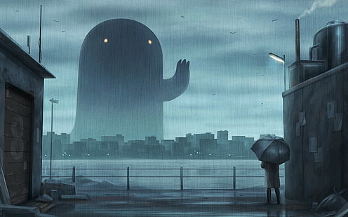 Giant Rain Umbrella HD, ดิจิตอล / อาร์ตเวิร์ค, ฝน, ยักษ์, ร่ม, วอลล์เปเปอร์ HD HD wallpaper