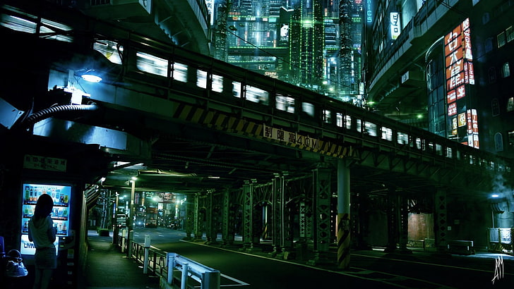 cidade, cyberpunk, noite, metro, japão, HD papel de parede
