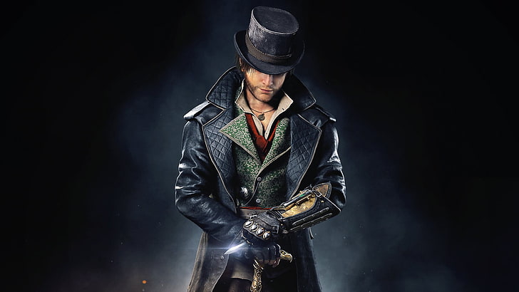 человек в черной кожаной куртке с отворотом и цилиндре, Assassin's Creed, Assassin's Creed: Syndicate, Джейкоб Фрай, HD обои