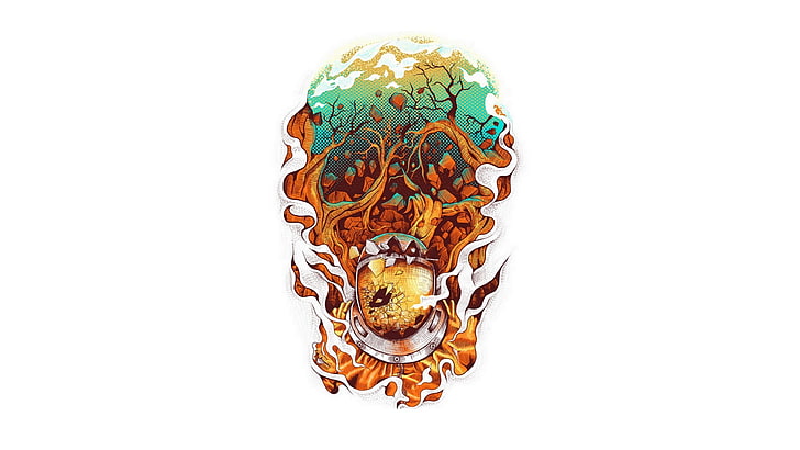 skull and flame logo, skull, artwork, HD wallpaper