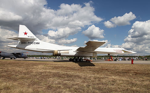 طائرة بي بي سي POCCNN بيضاء ، روسيا ، قاذفة قنابل ، طراز Tu-160 ، وايت سوان، خلفية HD HD wallpaper