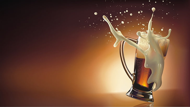 прозрачна стъклена чаша за бира, бира, алкохол, чаша за пиене, дигитално изкуство, HD тапет