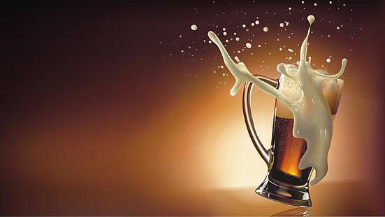 chope de bière en verre clair, bière, alcool, verre à boire, art numérique, Fond d'écran HD HD wallpaper